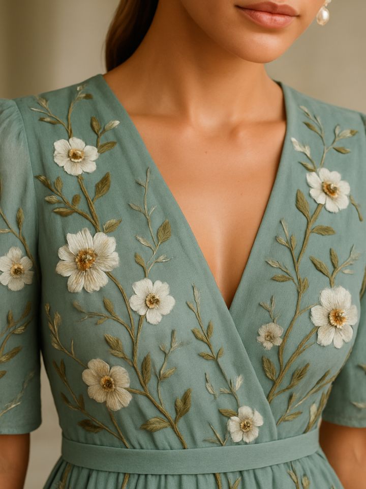 Hazel - Elegant V-Neck Belted Boho Dress